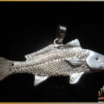Sterling Silver Big Redfish with Black Diamond Pendant ~ Steve's Custom Jewelers ~ Made in Port Aransas, Texas.