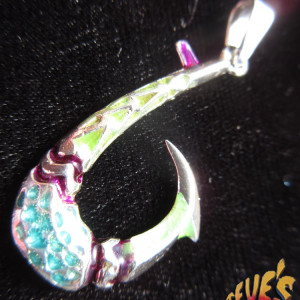 Sterling Silver Enameled Fish Hook Pendant - Steve's Custom Jewelers - Made in Port Aransas, Texas.